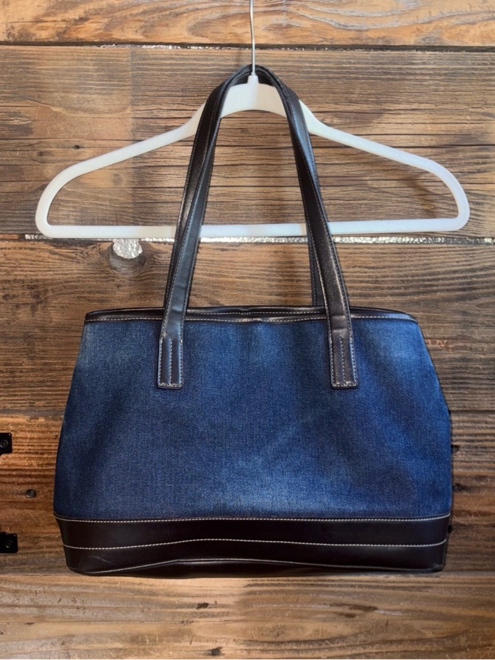 VINTAGE Y2K Nine West Blue Denim Purse with Dark Brown Trim